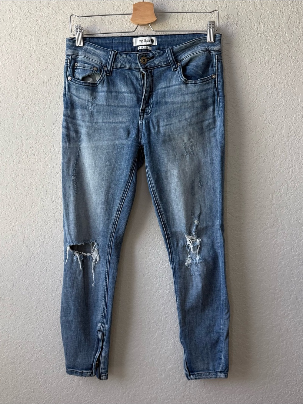 Pistola distressed high-rise zipper ankle jeans